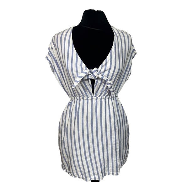 Rails Revolve Cap Sleeve Front Tie Charolette Grenadine Stripe Mini Dress, Small - Picture 1 of 10